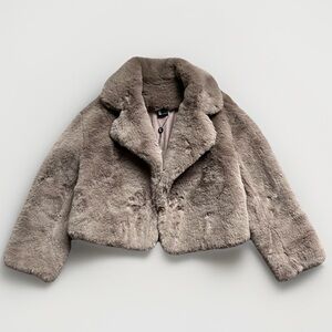 LOVE TOKEN WOMENS FAUX FUR CROP JACKET HOOK EYE MEDIUM